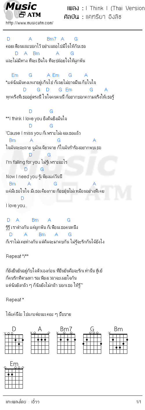 คอร์ดเพลง I Think I (Thai Version)