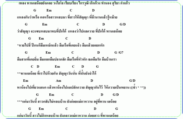 คอร์ดเพลง เพลง พานเลน้อยยังคอย