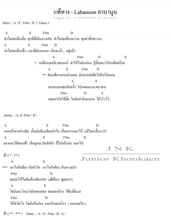 คอร์ดเพลง แพ้ทาง