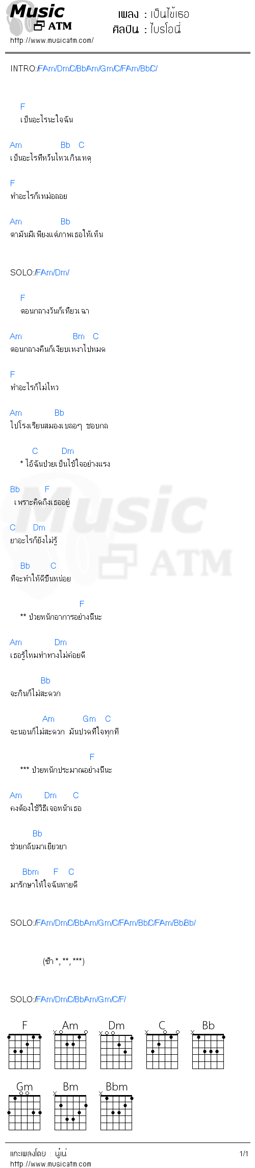 คอร์ดเพลง เป็นไข้เธอ