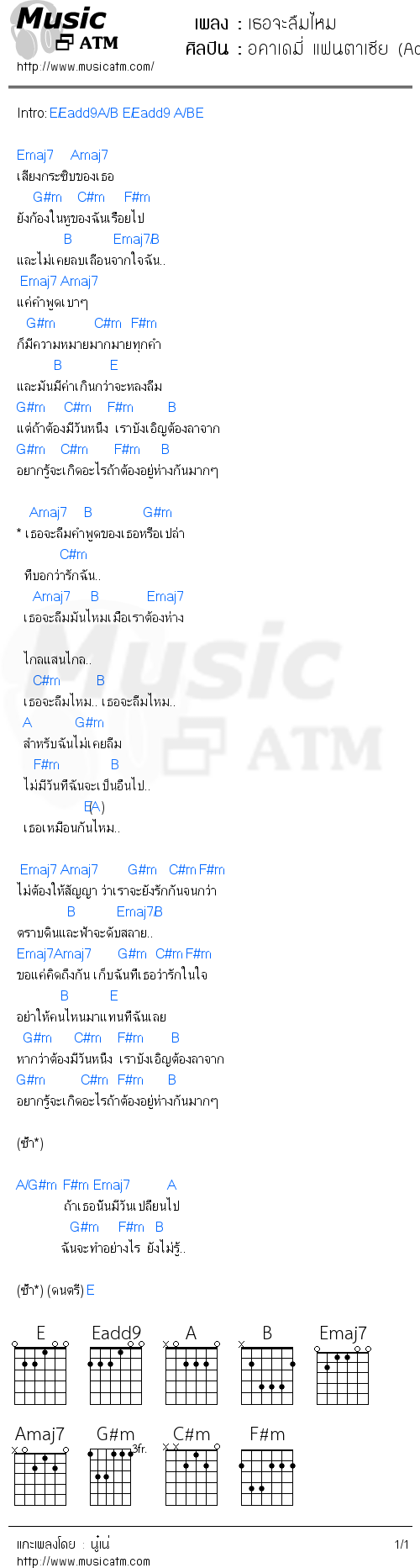 คอร์ดเพลง เธอจะลืมไหม