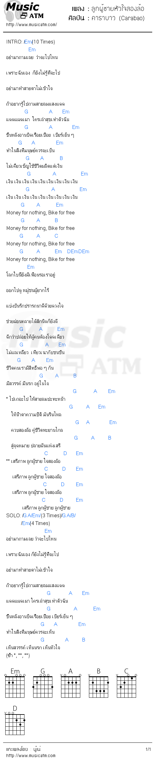 คอร์ดเพลง ลูกผู้ชายหัวใจสองล้อ - คาราบาว (Carabao) | คอร์ดเพลงใหม่