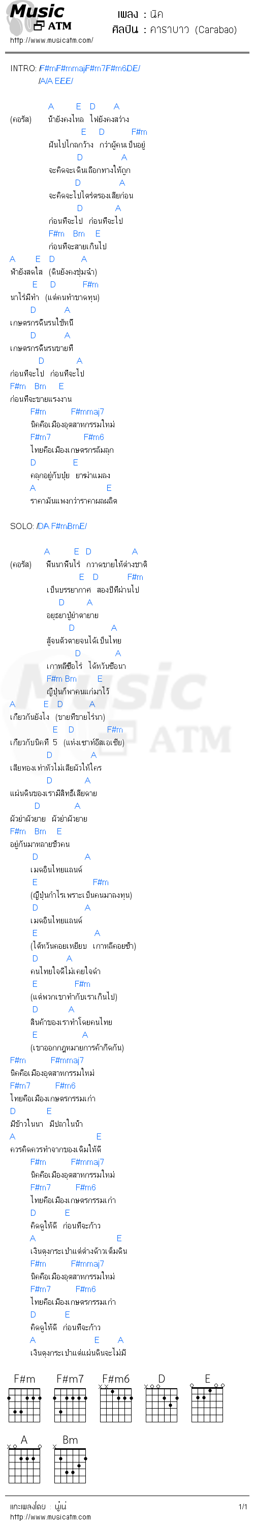 คอร์ดเพลง นิค - คาราบาว (Carabao) | คอร์ดเพลงใหม่