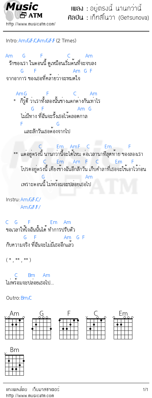 คอร์ดเพลง อยู่ตรงนี้ นานกว่านี้