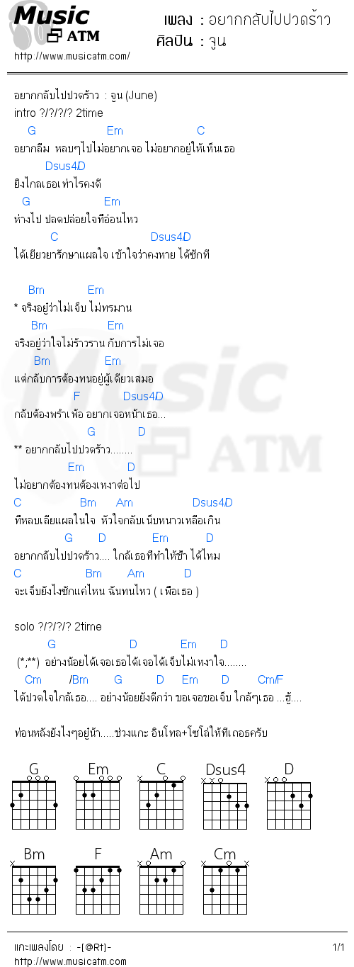 คอร์ดเพลง อยากกลับไปปวดร้าว