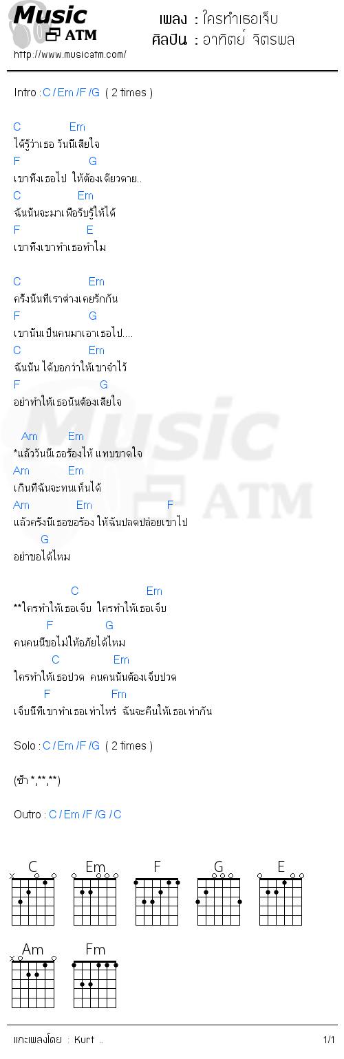 คอร์ดเพลง ใครทำเธอเจ็บ