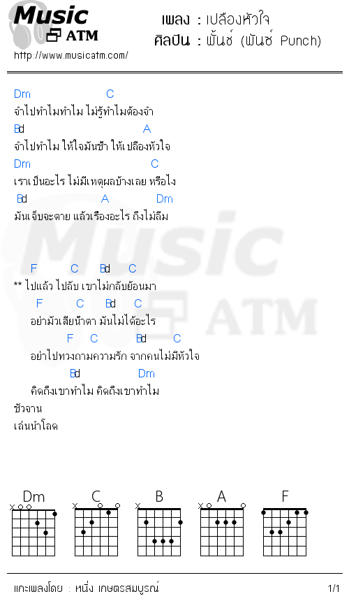 คอร์ดเพลง เปลืองหัวใจ