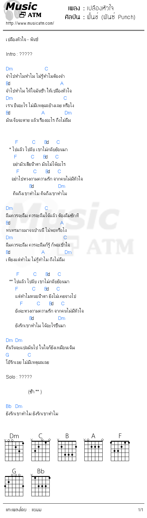 คอร์ดเพลง เปลืองหัวใจ