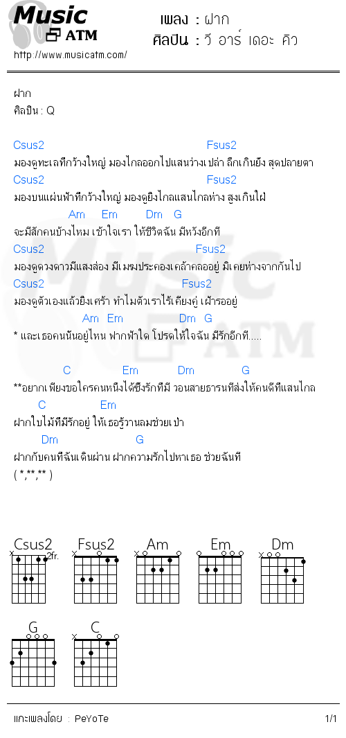 คอร์ดเพลง ฝาก