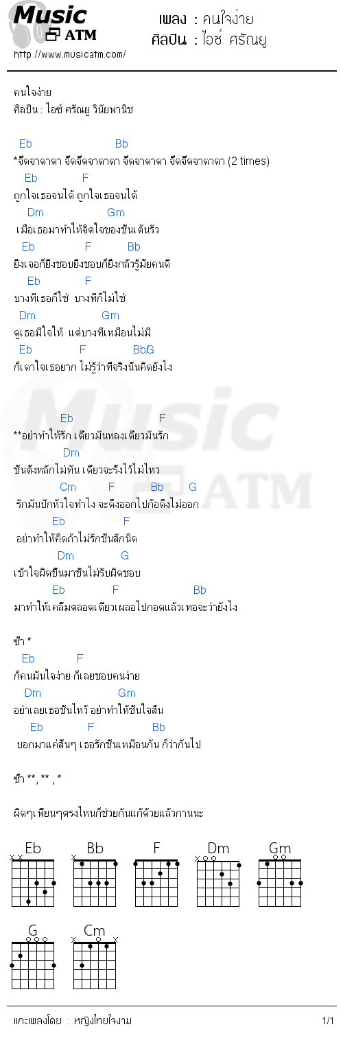 คอร์ดเพลง คนใจง่าย