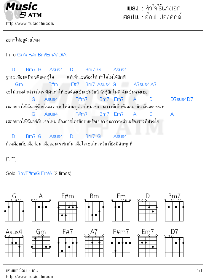 คอร์ดเพลง หัวใจไร้นางเอก