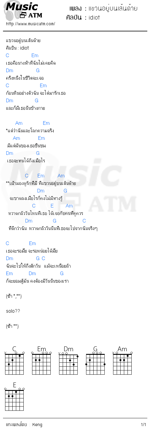 คอร์ดเพลง แขวนอยู่บนเส้นด้าย