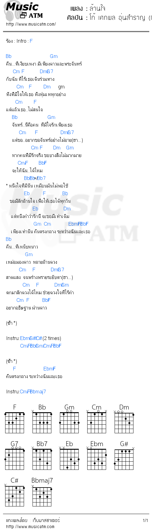 คอร์ดเพลง ล้านใจ