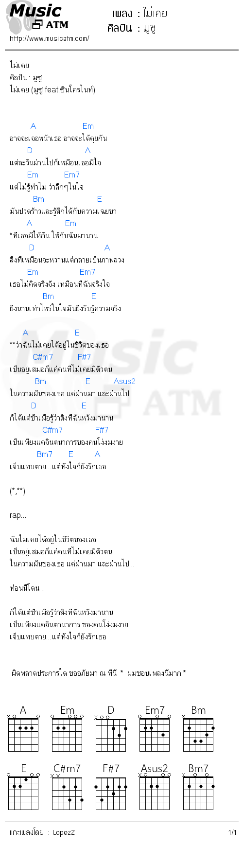 คอร์ดเพลง ไม่เคย