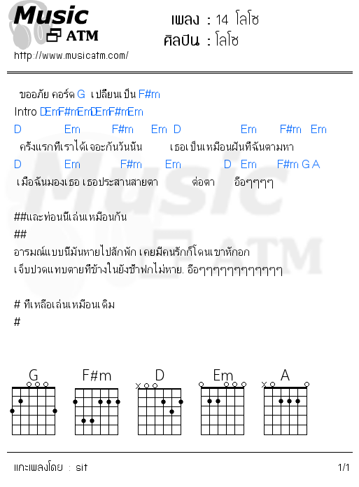 คอร์ดเพลง 14 โลโซ