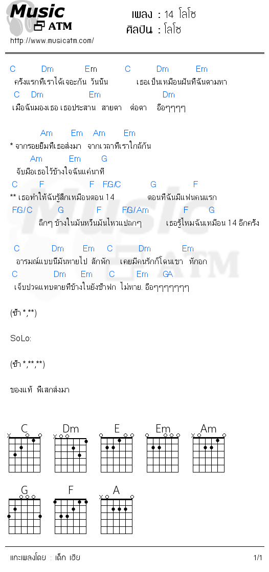 คอร์ดเพลง 14 โลโซ