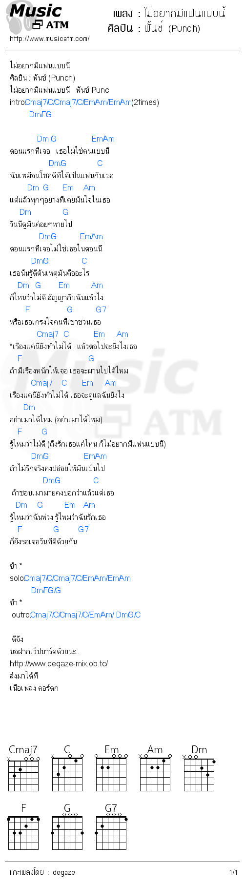 คอร์ดเพลง ไม่อยากมีแฟนแบบนี้