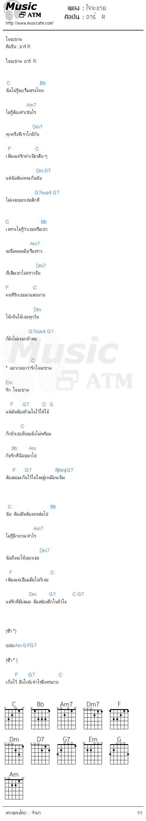 คอร์ดเพลง ใจจะขาด