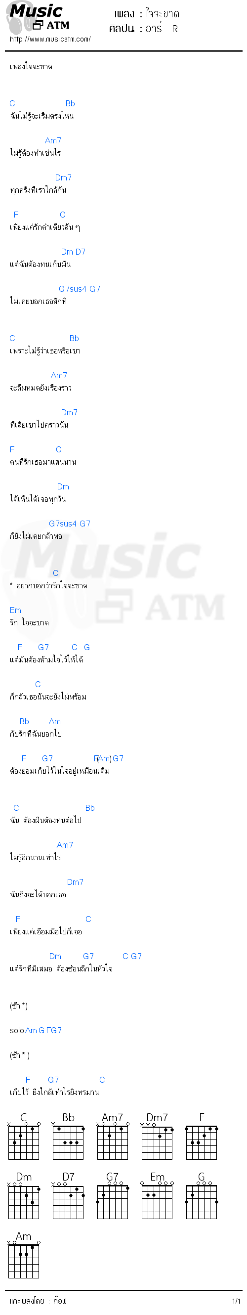 คอร์ดเพลง ใจจะขาด