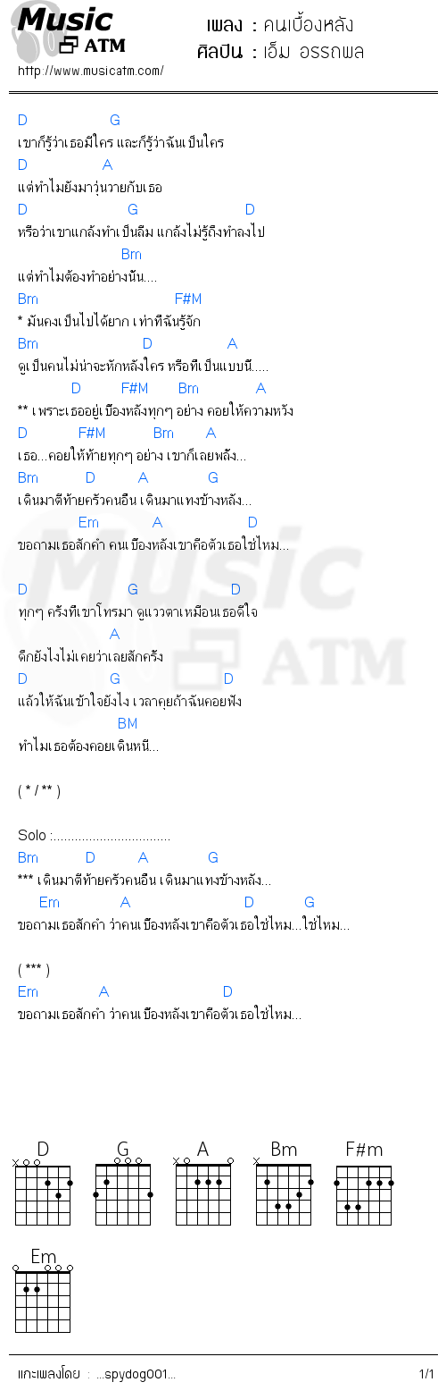 คอร์ดเพลง คนเบื้องหลัง