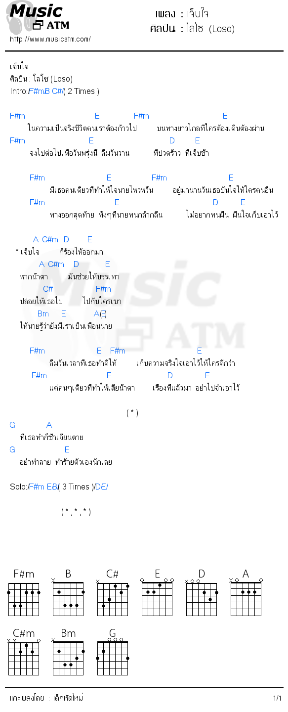 คอร์ดเพลง เจ็บใจ