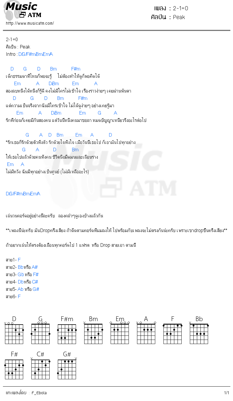คอร์ดเพลง 2-1=0