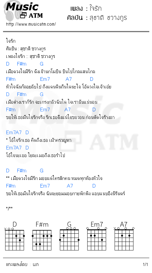 คอร์ดเพลง ใจรัก