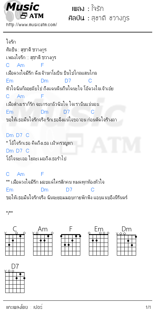 คอร์ดเพลง ใจรัก