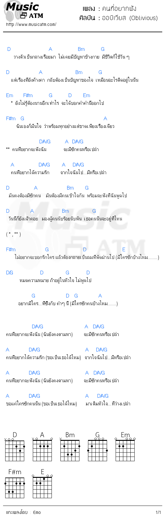 คอร์ดเพลง คนที่อยากฟัง