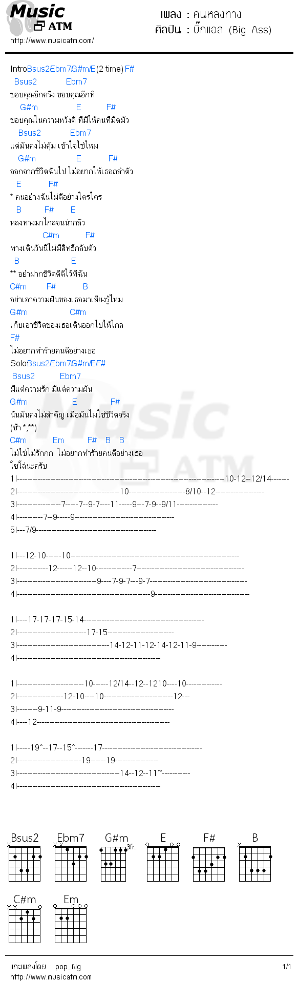 คอร์ดเพลง คนหลงทาง