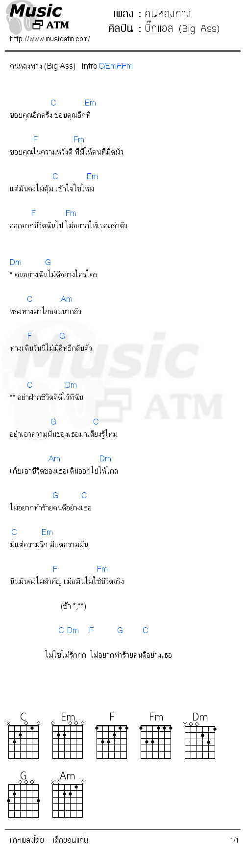 คอร์ดเพลง คนหลงทาง