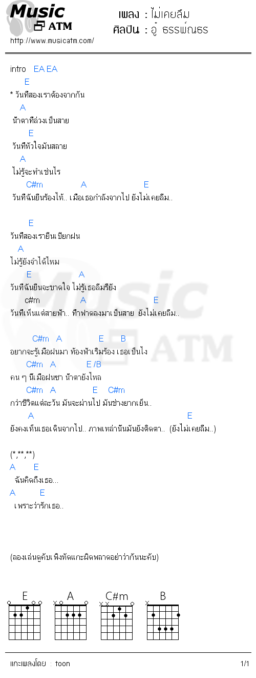 คอร์ดเพลง ไม่เคยลืม