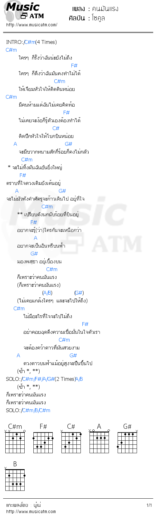 คอร์ดเพลง คนมันแรง