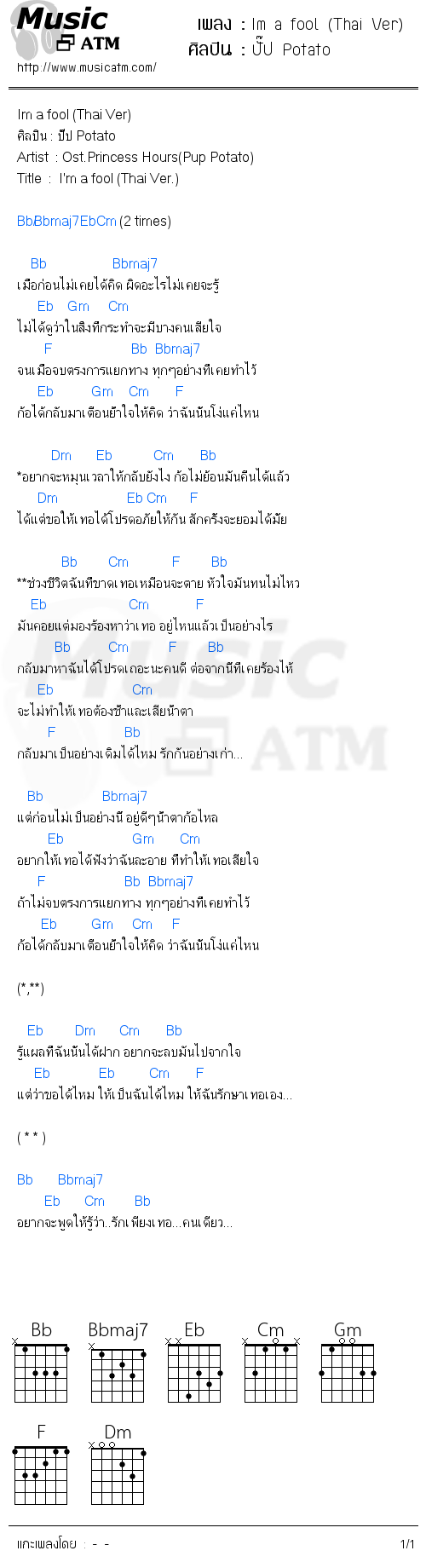 คอร์ดเพลง Im a fool (Thai Ver)