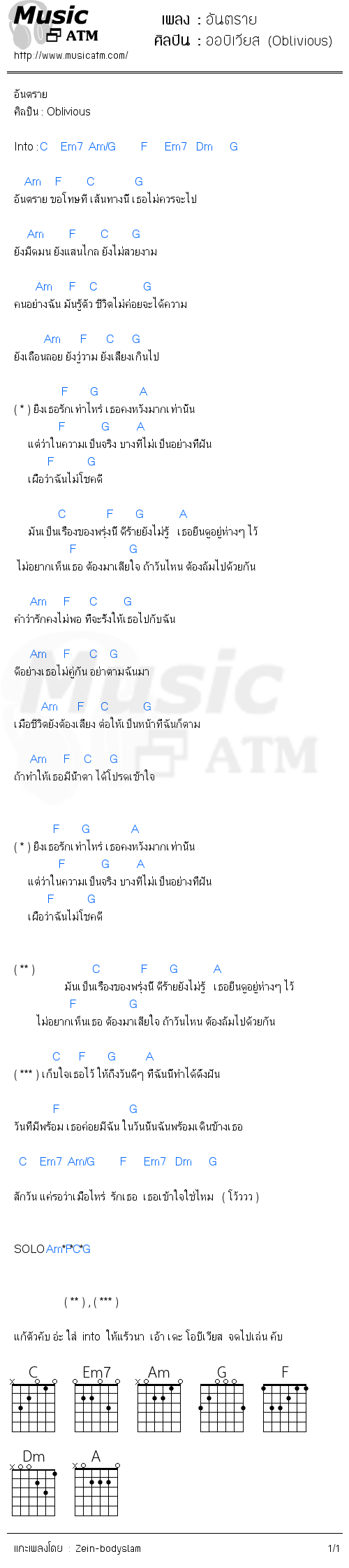 คอร์ดเพลง อันตราย