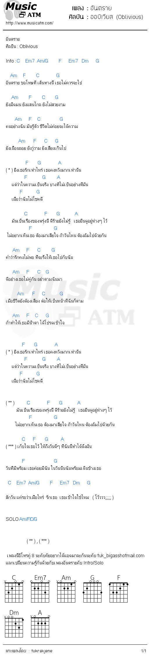 คอร์ดเพลง อันตราย