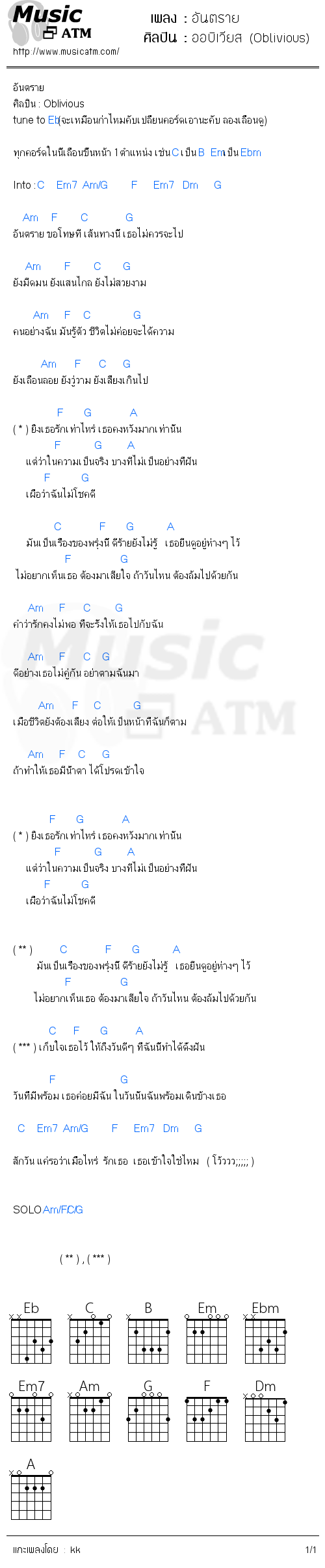 คอร์ดเพลง อันตราย