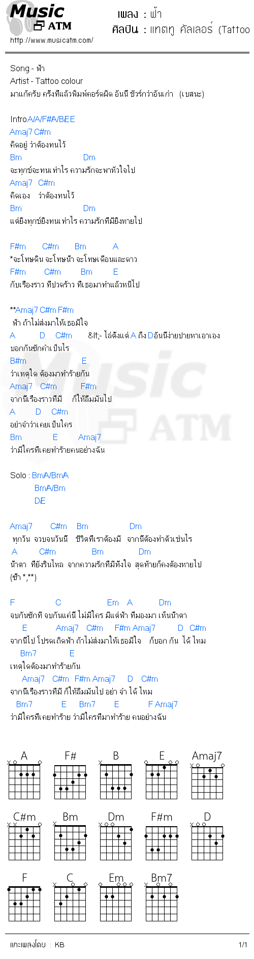 คอร์ดเพลง ฟ้า