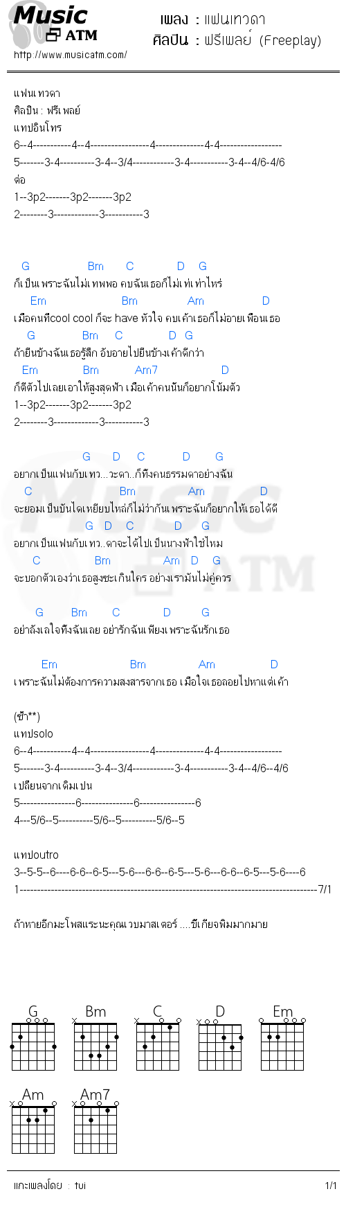 คอร์ดเพลง แฟนเทวดา