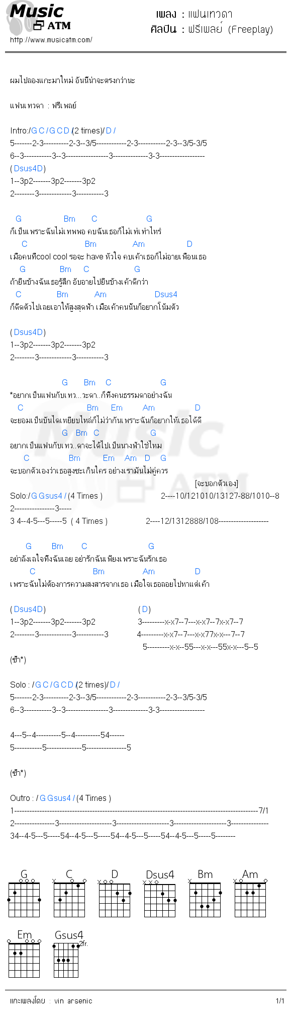 คอร์ดเพลง แฟนเทวดา