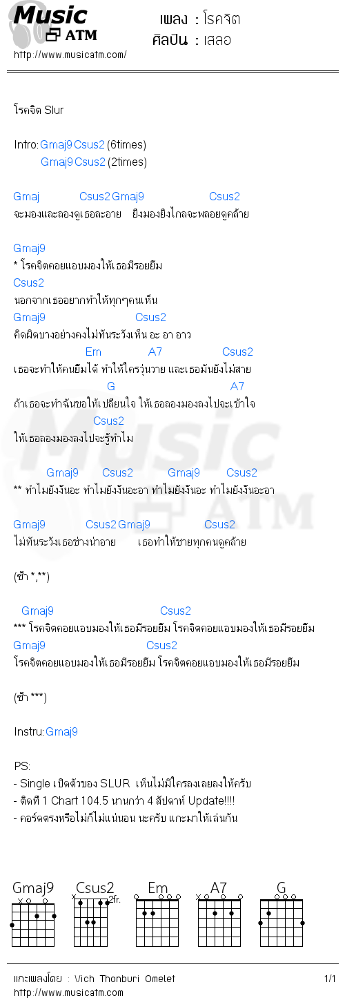 คอร์ดเพลง โรคจิต