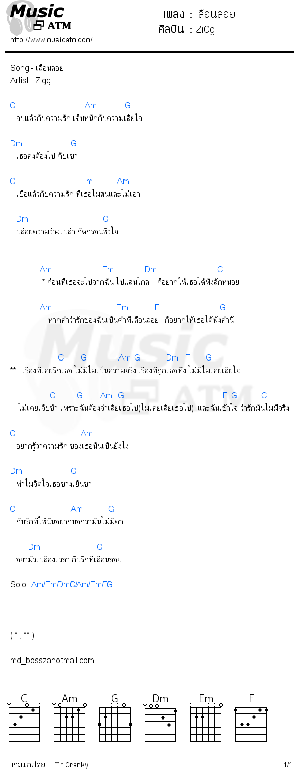 คอร์ดเพลง เลื่อนลอย