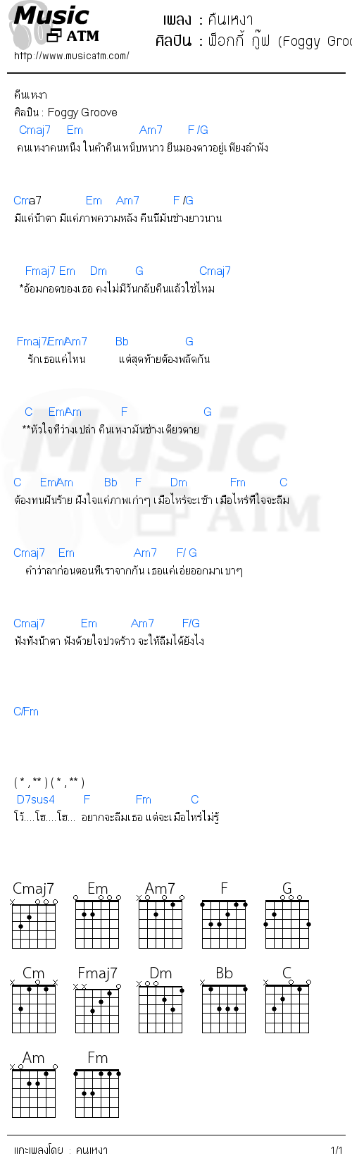 คอร์ดเพลง คืนเหงา