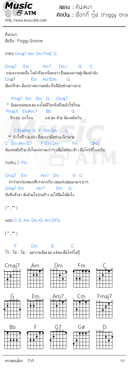 คอร์ดเพลง คืนเหงา