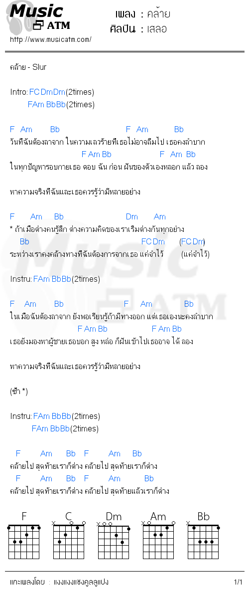 คอร์ดเพลง คล้าย