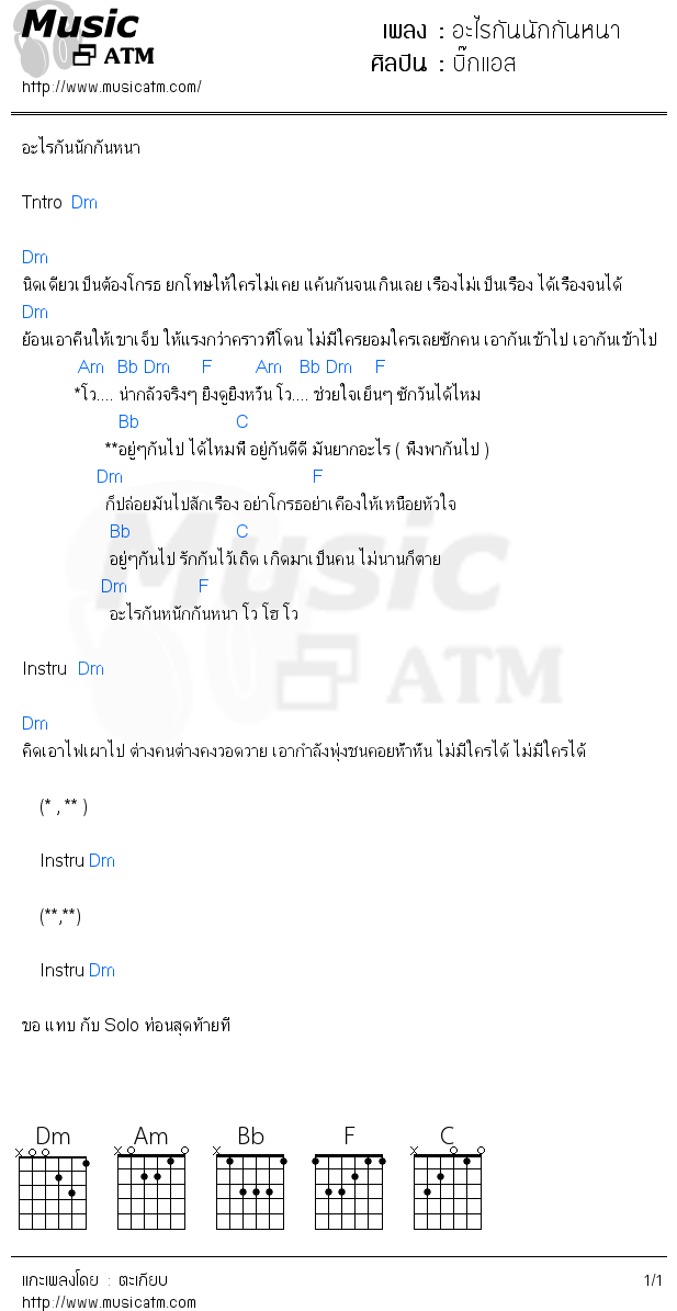 คอร์ดเพลง อะไรกันนักกันหนา