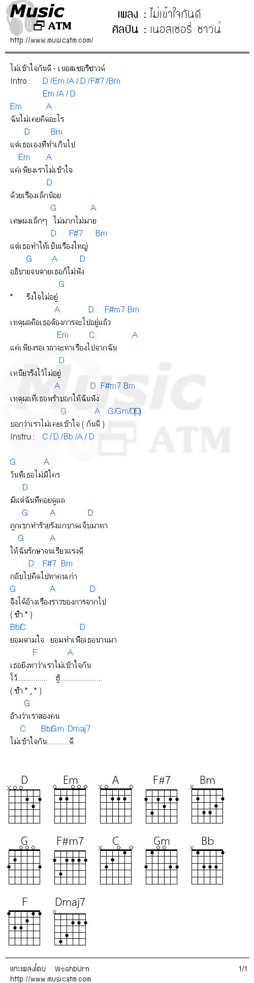 คอร์ดเพลง ไม่เข้าใจกันดี