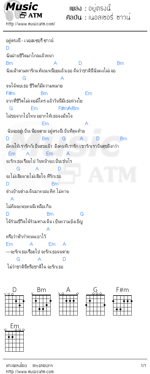 คอร์ดเพลง อยู่ตรงนี้