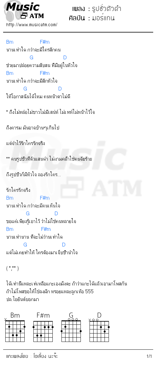 คอร์ดเพลง รูปชั่วตัวดำ