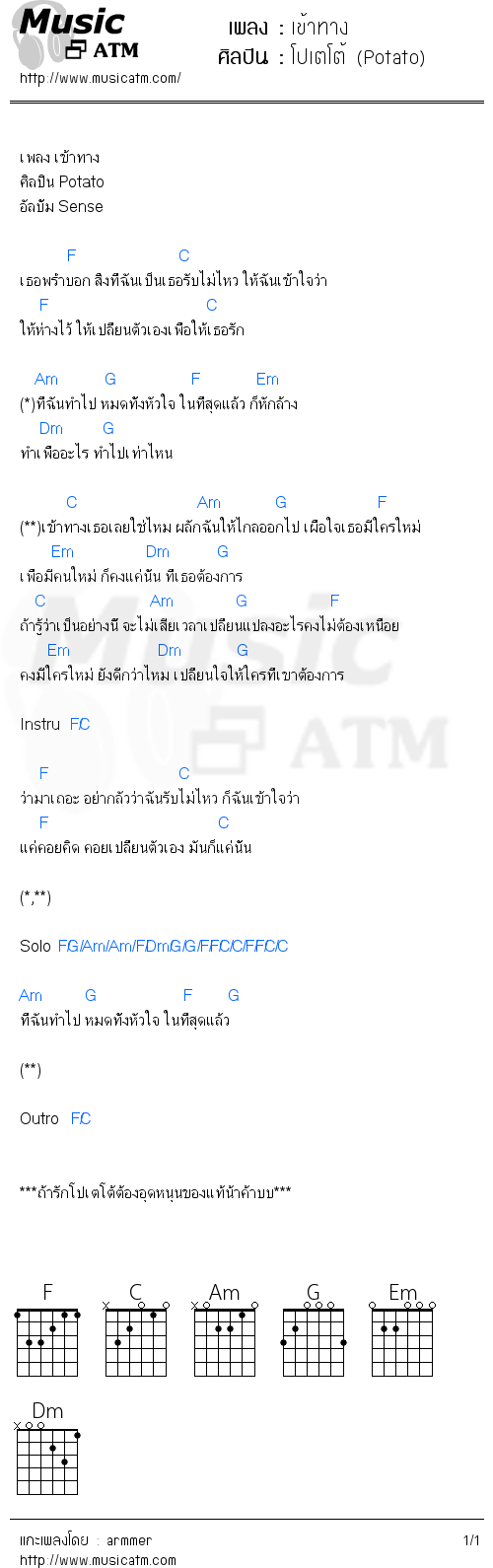 คอร์ดเพลง เข้าทาง